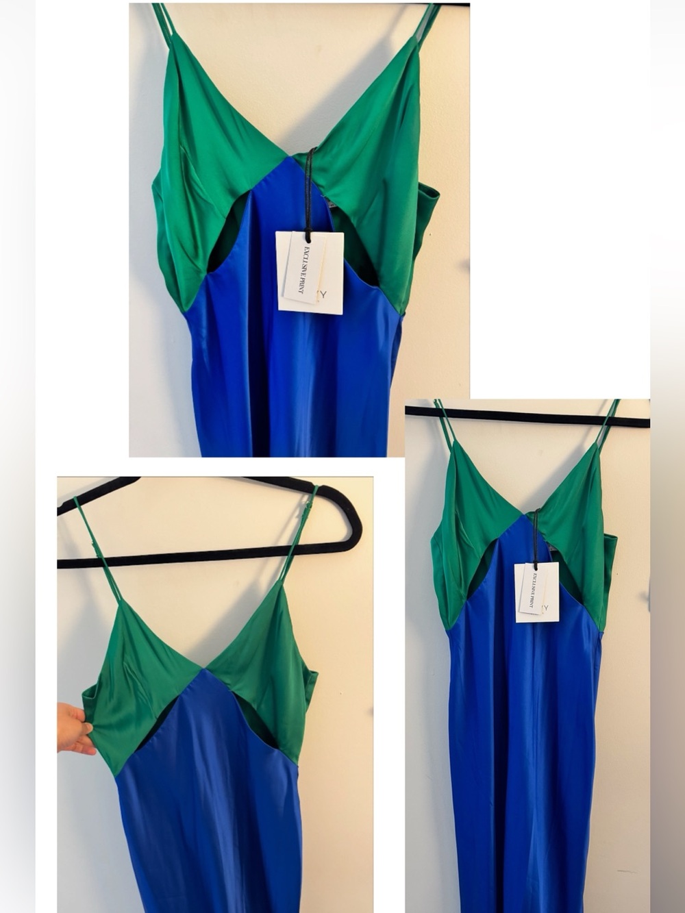 Colorblock Slip Dress in Green & Blue - Classy cutouts